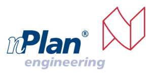 NPlan Engineering Logo mit blauem Text und einem roten geometrischen n-Symbol auf weißem Hintergrund.