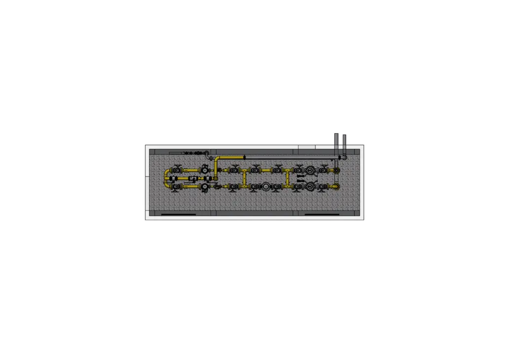 Draufsicht auf eine graue LEGO-Grundplatte, auf der ein gelb-schwarzer Zahnrad- und Achsenmechanismus aufgebaut ist.